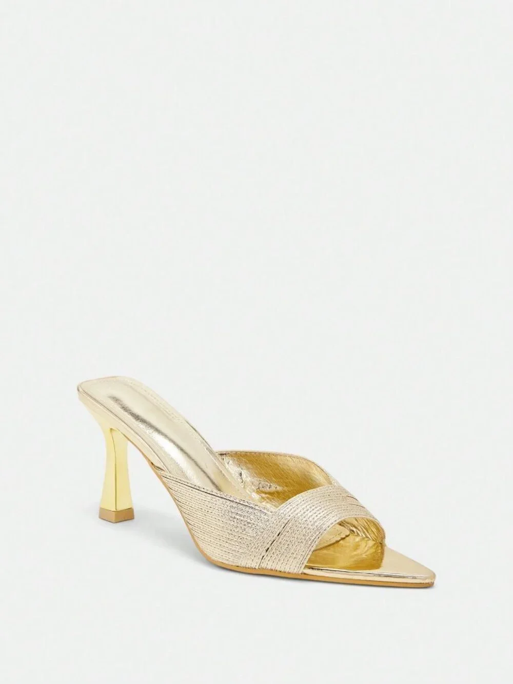 Gold Elegant Women's Pointed Toe Woven High Heel Mule Sandals
